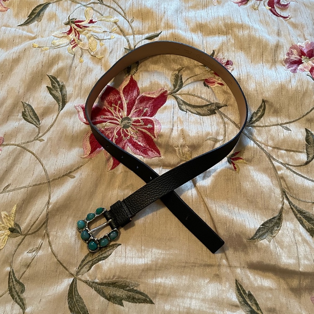 Leather Belt with Gem Stone Buckle